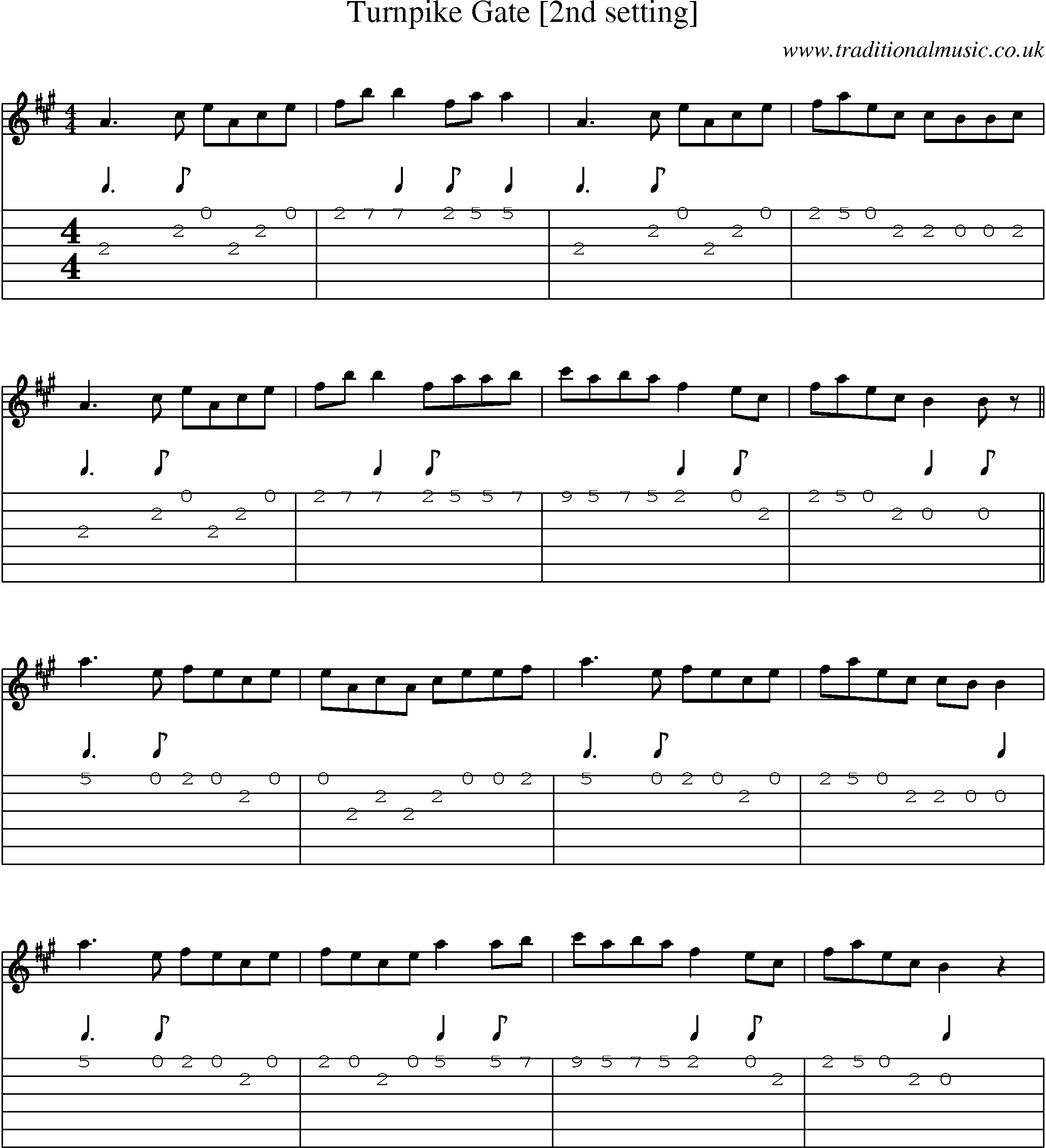 Music Score and Guitar Tabs for Turnpike Gate [2nd Setting]